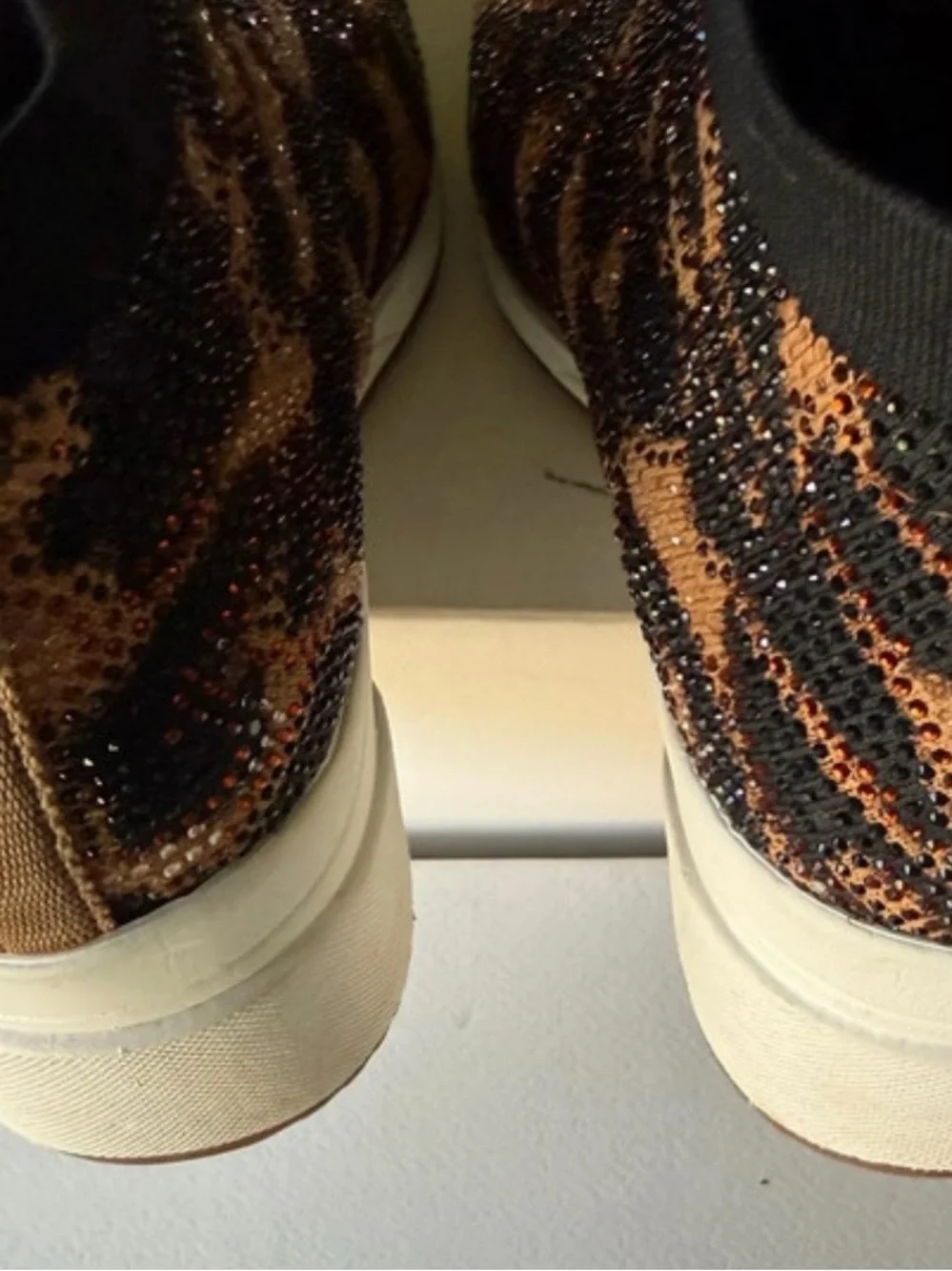 Leopard Print Slip-On Women's Sneakers - Black & Brown with matching beads